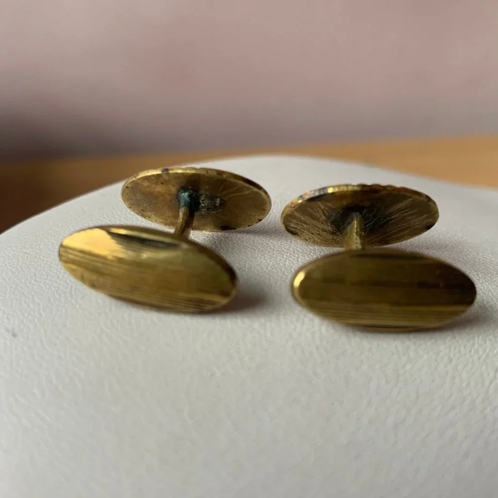Vintage 1950 Men Cufflinks Gold Tone & White Agate